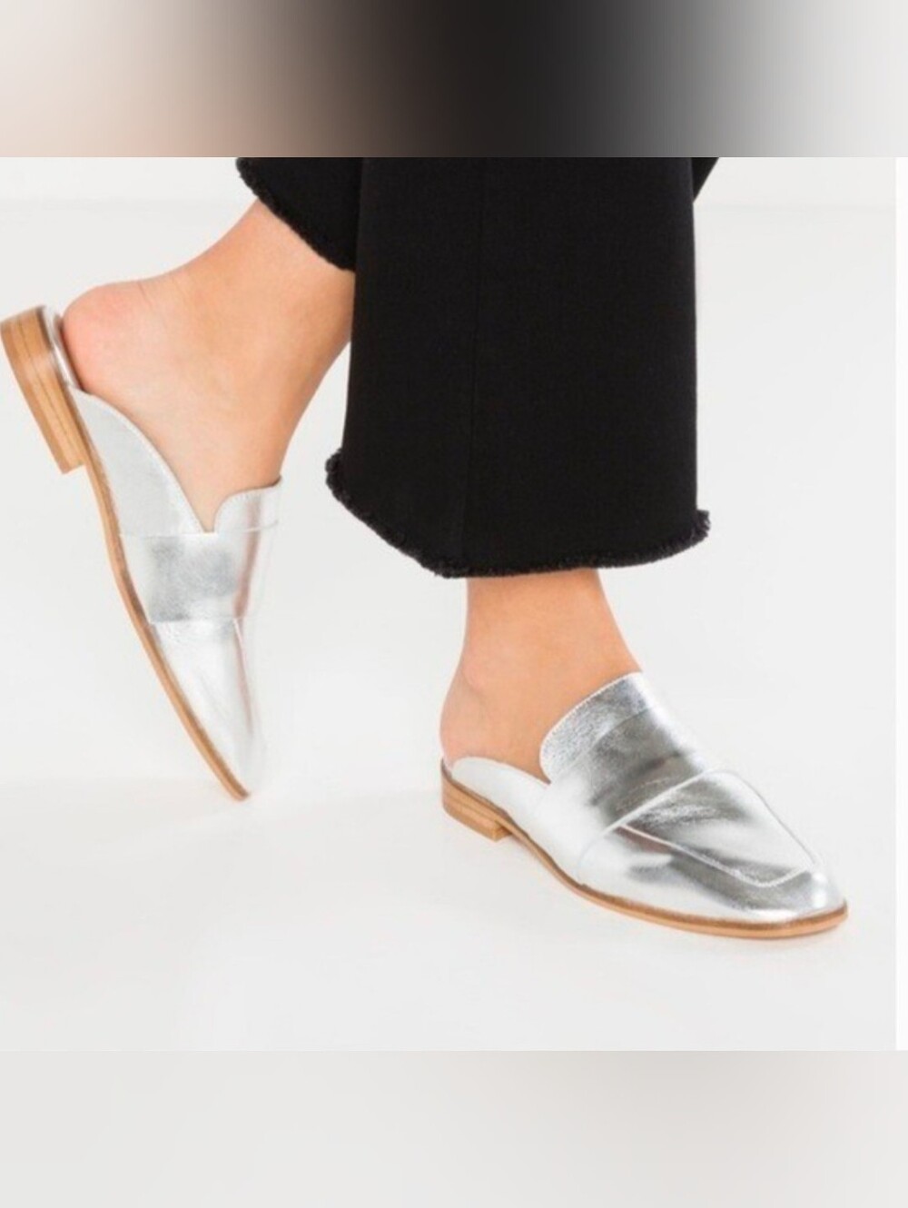 Free People At Ease Silver Leather Backless Loafers Size 37